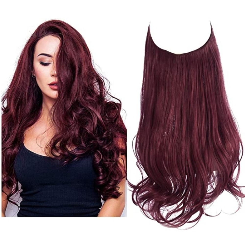 Wine red hair Extension long Hairpiece women hair